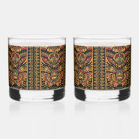 Ancient Blue "Aztec Dream" 12oz Rocks Glasses Set