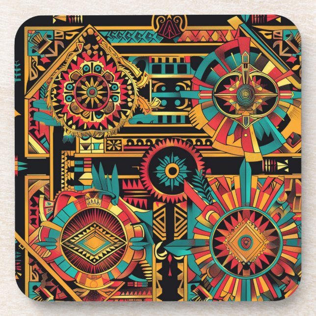 Ancient Blue "Aztec Dream" Cork-Backed Coaster Set (Front)