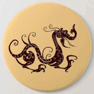 Ancient brown mystical dragon 6 cm round badge