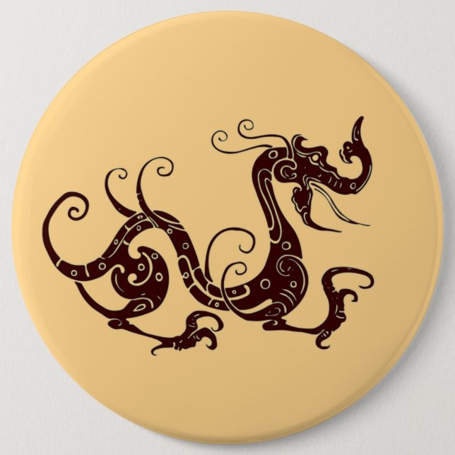 Ancient brown mystical dragon 6 cm round badge (Front)