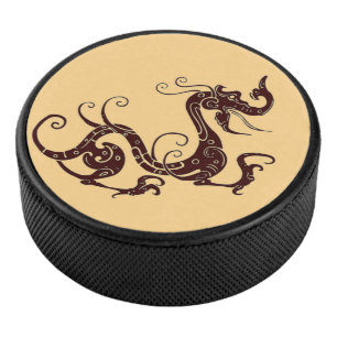 Ancient brown mystical dragon hockey puck