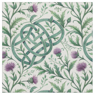 Ancient Celtic Knot & Purple Thistle Floral Design Fabric