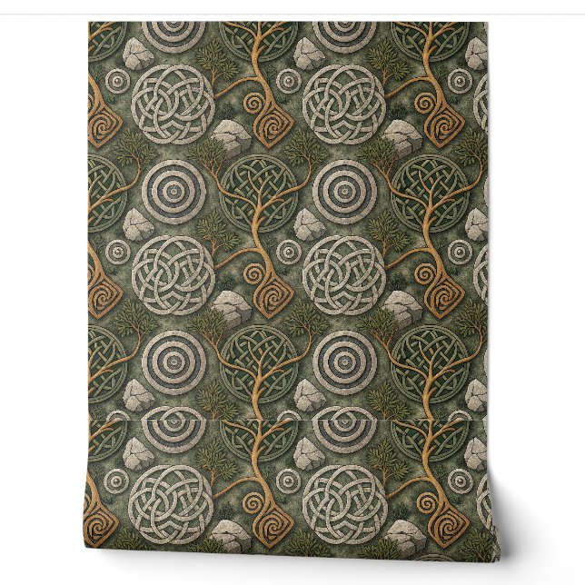 Ancient Celtic Knot & Stone Scottish Pattern Art Wallpaper (Unrolling)