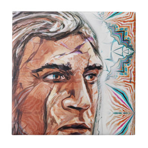 Ancient chieftan and fractal pattern ceramic tile