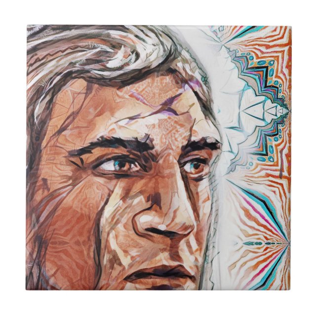 Ancient chieftan and fractal pattern ceramic tile (Front)