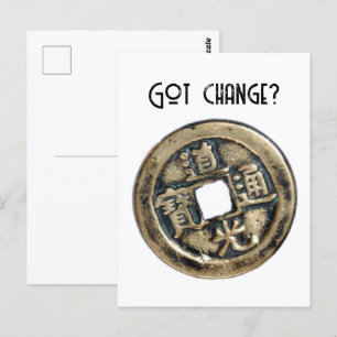 Ancient Chinese Banliang Coin, “Got Change” Design Postcard