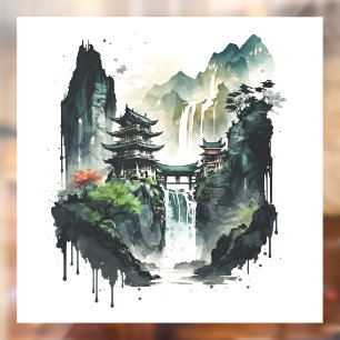 Ancient Chinese Ink Landscape with Waterfall