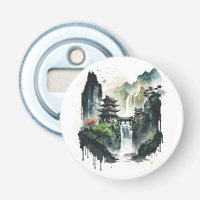 Ancient Chinese Ink Landscape with Waterfall