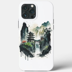 Ancient Chinese Ink Landscape with Waterfall iPhone 13 Pro Max Case
