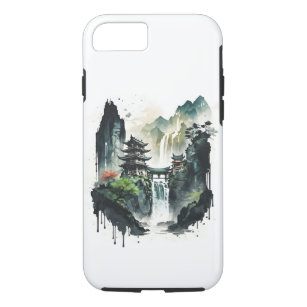 Ancient Chinese Ink Landscape with Waterfall Case-Mate iPhone Case