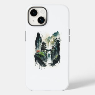 Ancient Chinese Ink Landscape with Waterfall iPhone 14 Case