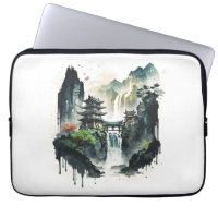 Ancient Chinese Ink Landscape with Waterfall