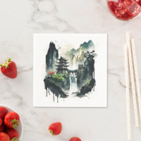Ancient Chinese Ink Landscape with Waterfall