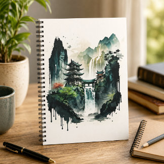 Ancient Chinese Ink Landscape with Waterfall Notebook