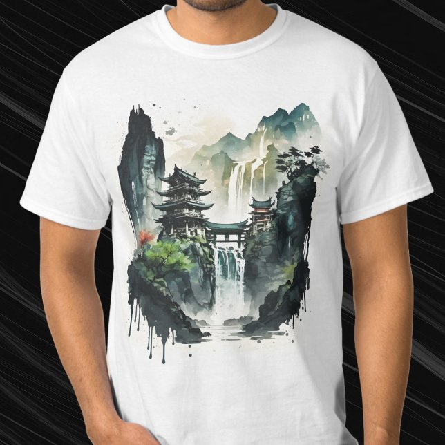 Ancient Chinese Ink Landscape with Waterfall T-Shirt (Creator Uploaded)