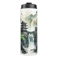 Ancient Chinese Ink Landscape with Waterfall