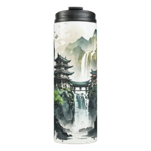 Ancient Chinese Ink Landscape with Waterfall Thermal Tumbler