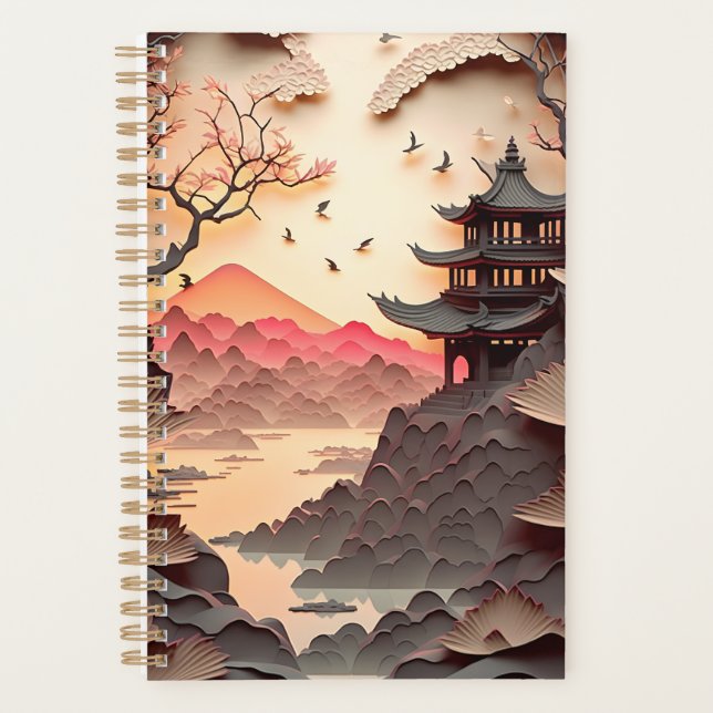 Ancient Chinese Scene Paper Cut Brown Planner (Front)