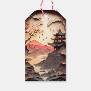 Ancient Chinese Scene Paper Cut Gift Tag