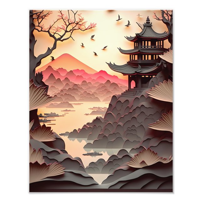 Ancient Chinese Scene Paper Cut Photo Print (Front)