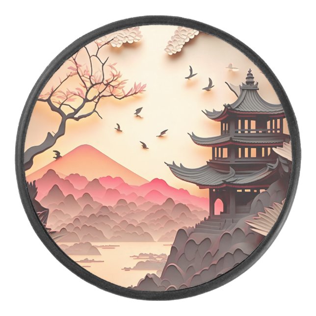 Ancient Chinese Scene Paper Cut Puck (Front)