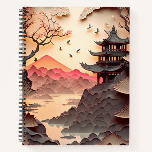Ancient Chinese Scene Paper Cut Spiral Notebook
