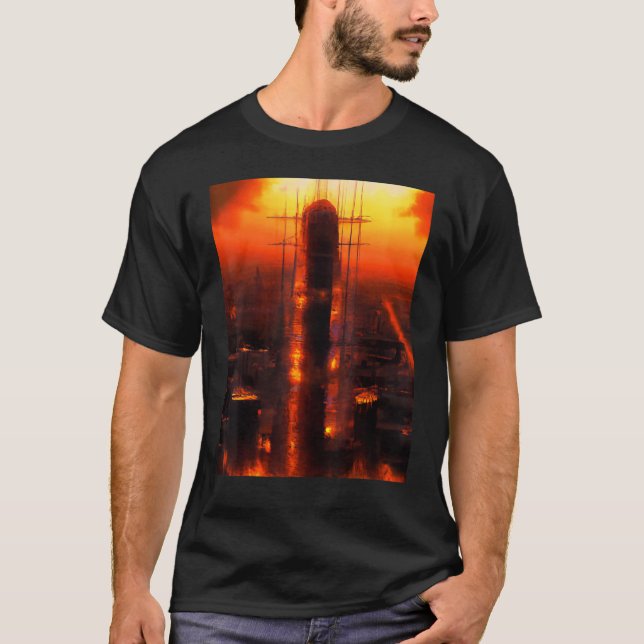 Ancient city artwork red sky T-Shirt (Front)