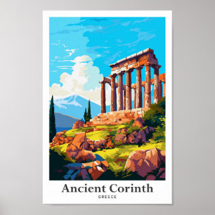Ancient Corinth Greece Travel Vintage Illustration Poster