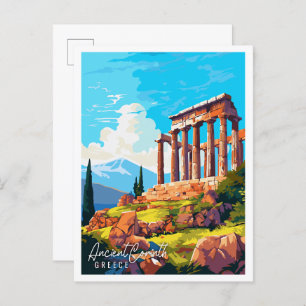 Ancient Corinth Greece vintage travel illustration Postcard
