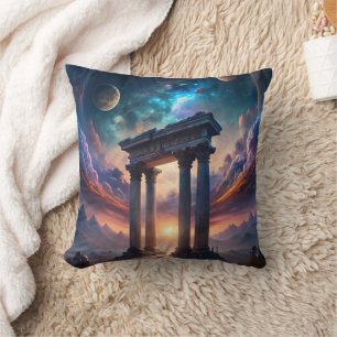 Ancient Cosmic Temple – Fantasy Galaxy Ruins Cushion