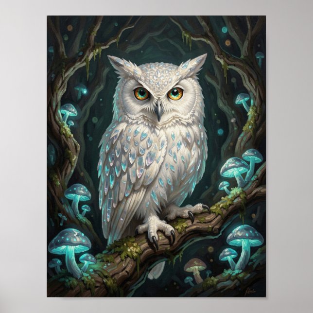 Ancient Crystalline Owl in Magical Grotto Poster (Front)