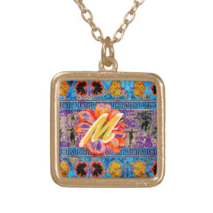 Ancient Dance Daisy and your Monogram Gold Plated Necklace