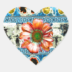 Ancient Dance Orange Daisy Heart Sticker