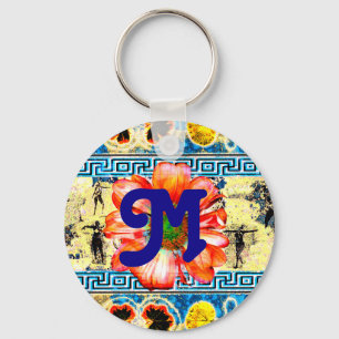 Ancient Dancewith daisy and monogram Key Ring
