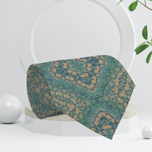 Ancient Distressed Damask Boho Teal And Beige Tie