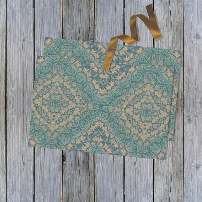 Ancient Distressed Damask Boho Teal And Beige Tissue Paper (Creator Uploaded)