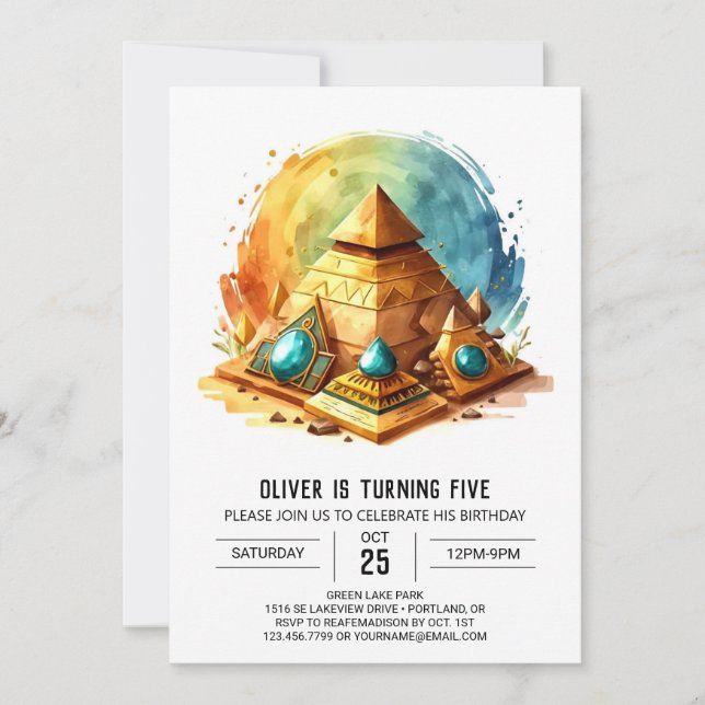 Ancient Egypt Editable Elegant Pyramids Birthday Invitation (Front)