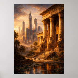 Ancient Egypt Future Skyline Art Poster