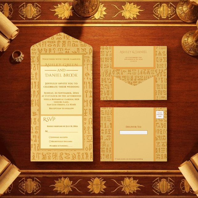 Ancient Egypt Hieroglyphic Motifs Wedding Foil All In One Invitation (Creator Uploaded)