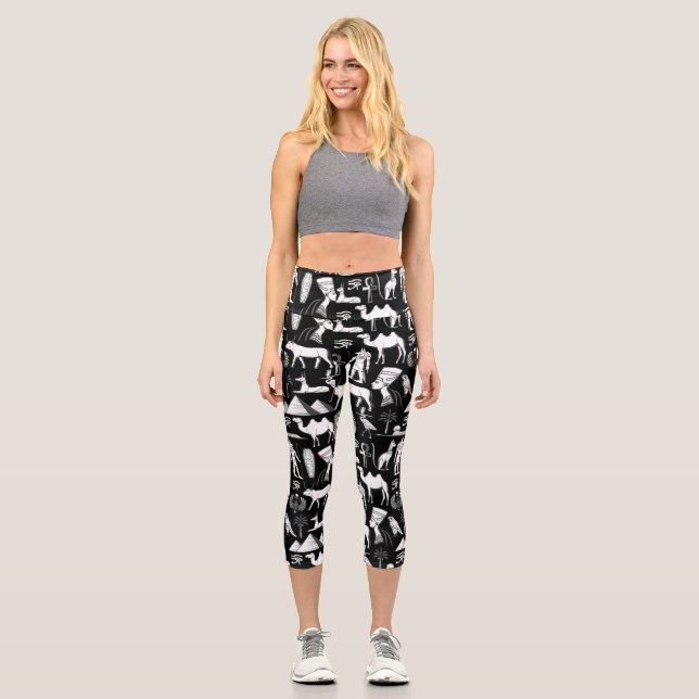 Ancient Egypt Hieroglyphic Symbol Pattern   Capri Leggings (Front)