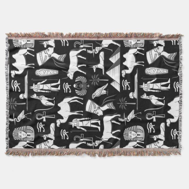 Ancient Egypt Hieroglyphic Symbol Pattern      Throw Blanket (Front)