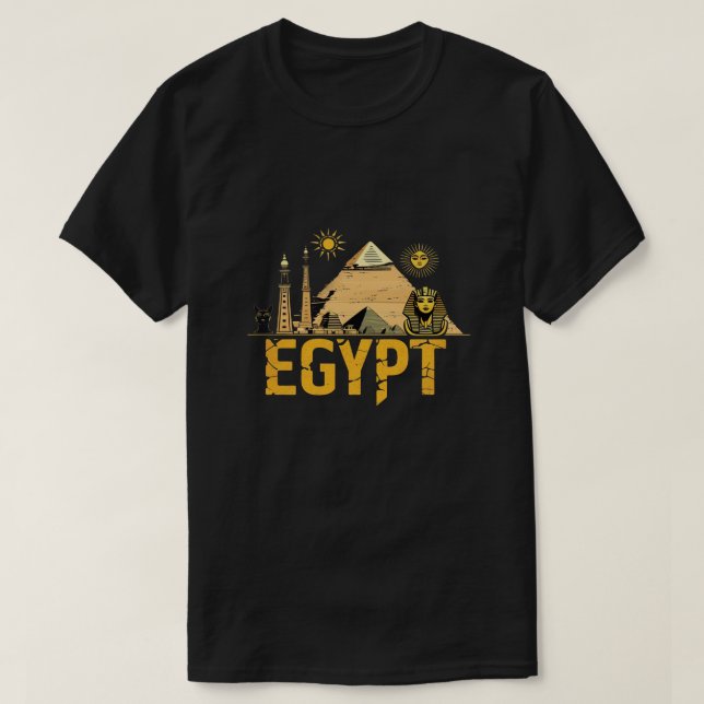 Ancient Egypt Landmarks Graphic Design on Black Ba T-Shirt (Design Front)