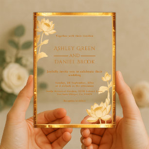 Ancient Egypt Luxury Gold Lotus Egyptian Wedding Acrylic Invitations
