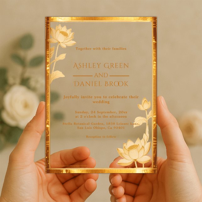 Ancient Egypt Luxury Gold Lotus Egyptian Wedding Acrylic Invitations (Creator Uploaded)
