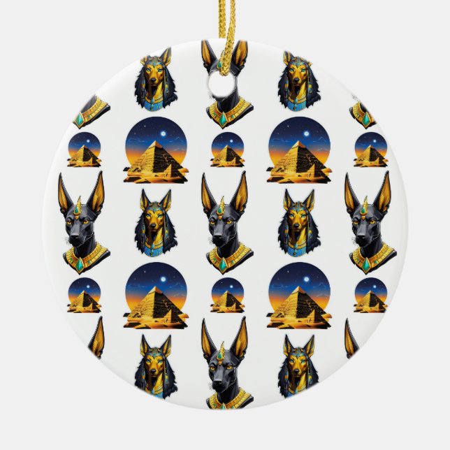 Ancient Egypt Pyramid Anubis Pattern Design  Ceramic Ornament (Front)