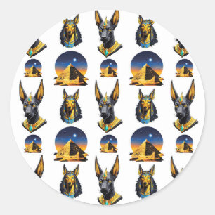Ancient Egypt Pyramid Anubis Pattern Design  Classic Round Sticker