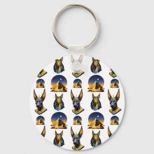Ancient Egypt Pyramid Anubis Pattern Design Key Ring