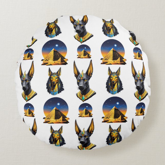 Ancient Egypt Pyramid Anubis Pattern Design  Round Cushion (Front)