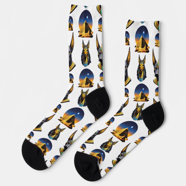 Ancient Egypt Pyramid Anubis Pattern Design  Socks (Left)