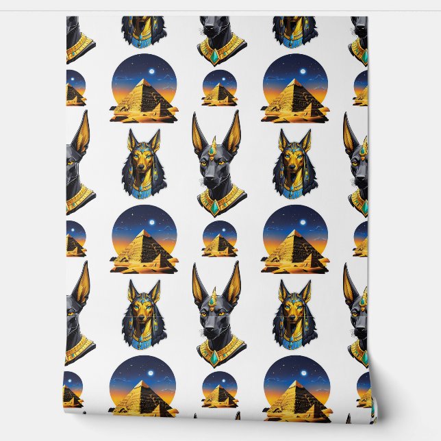 Ancient Egypt Pyramid Anubis Pattern Design  Wallpaper (Unrolling)